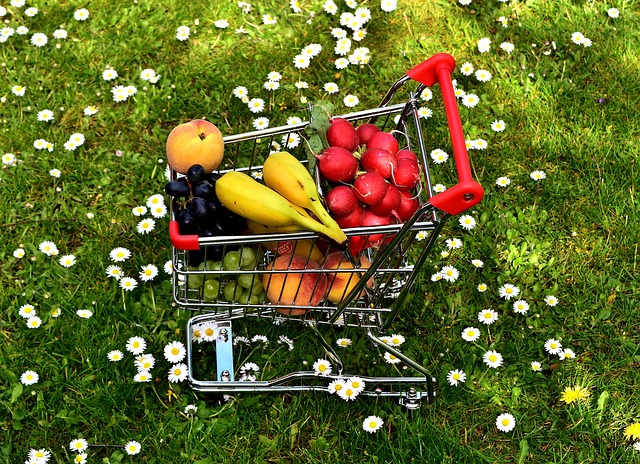 nákupní vozík s ovocem